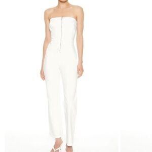 Elegant White Strapless Denim Jumpsuit